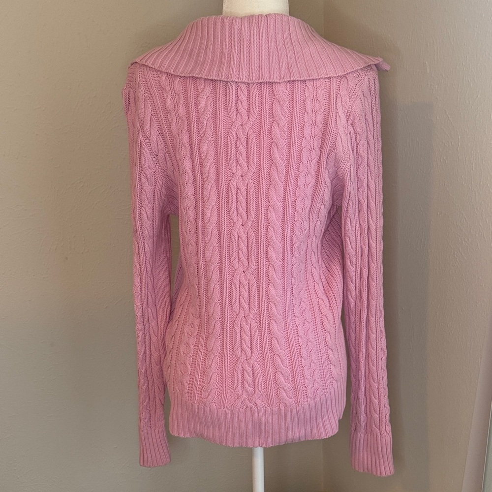 Ralph Lauren Pink V-Neck Cable Knit Sweater - Picture 3 of 4